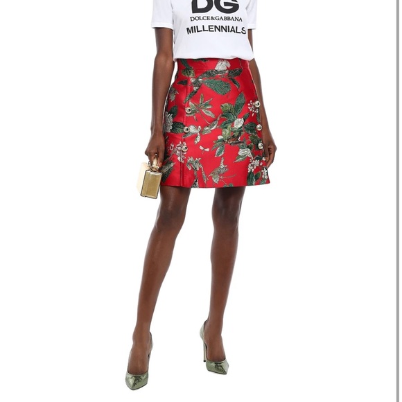 DOLCE & GABBANA Button-embellished metallic brocade mini skirt - Picture 5 of 7